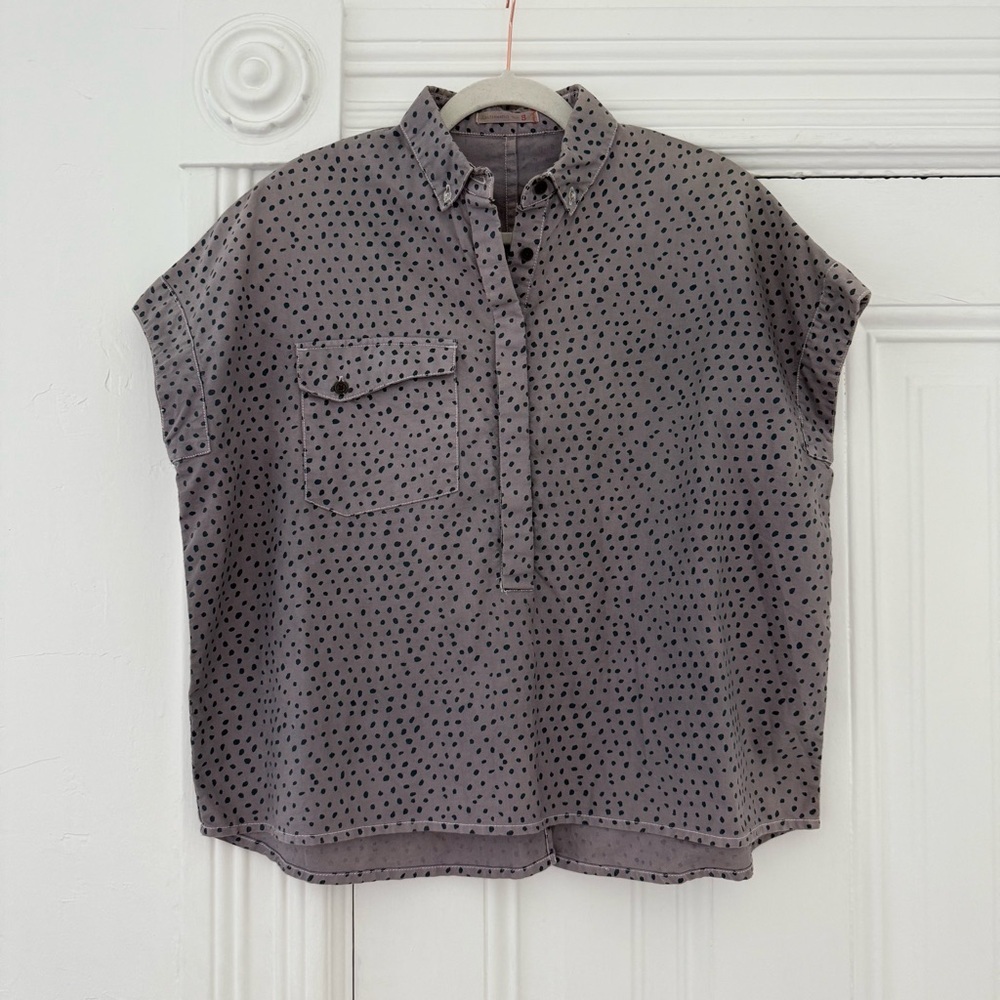 🦊 Alternative Gray Cap Sleeve oversized Button Down Shirt
